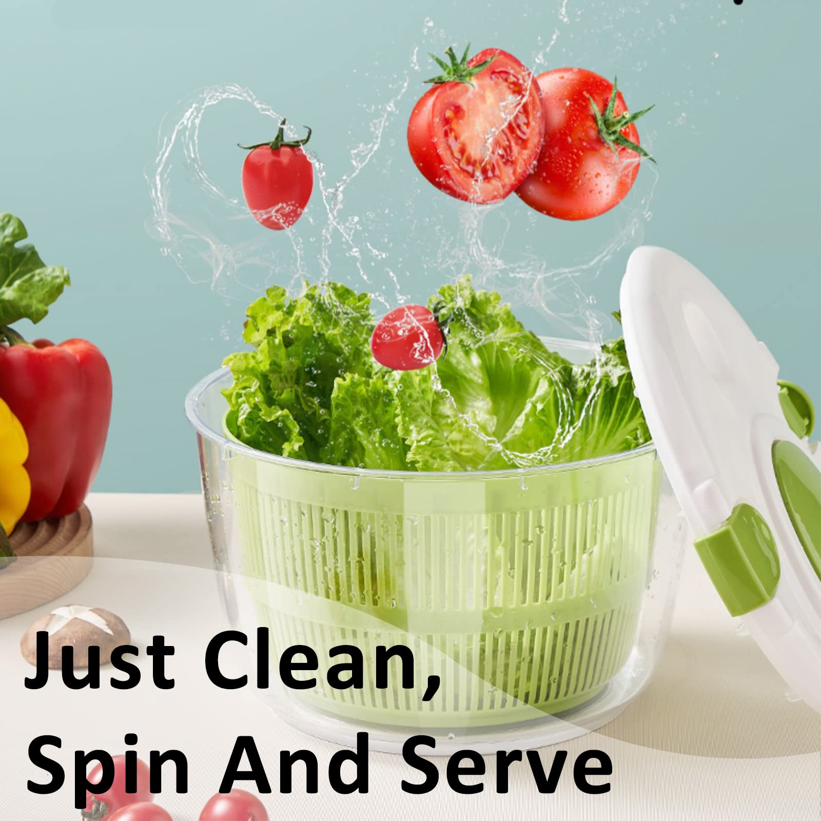 TopRoad salad spinner built-in drainage and clamps keep greens contained while drying