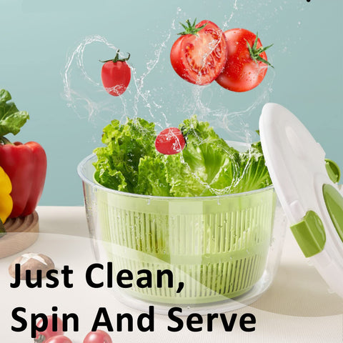 TopRoad salad spinner built-in drainage and clamps keep greens contained while drying