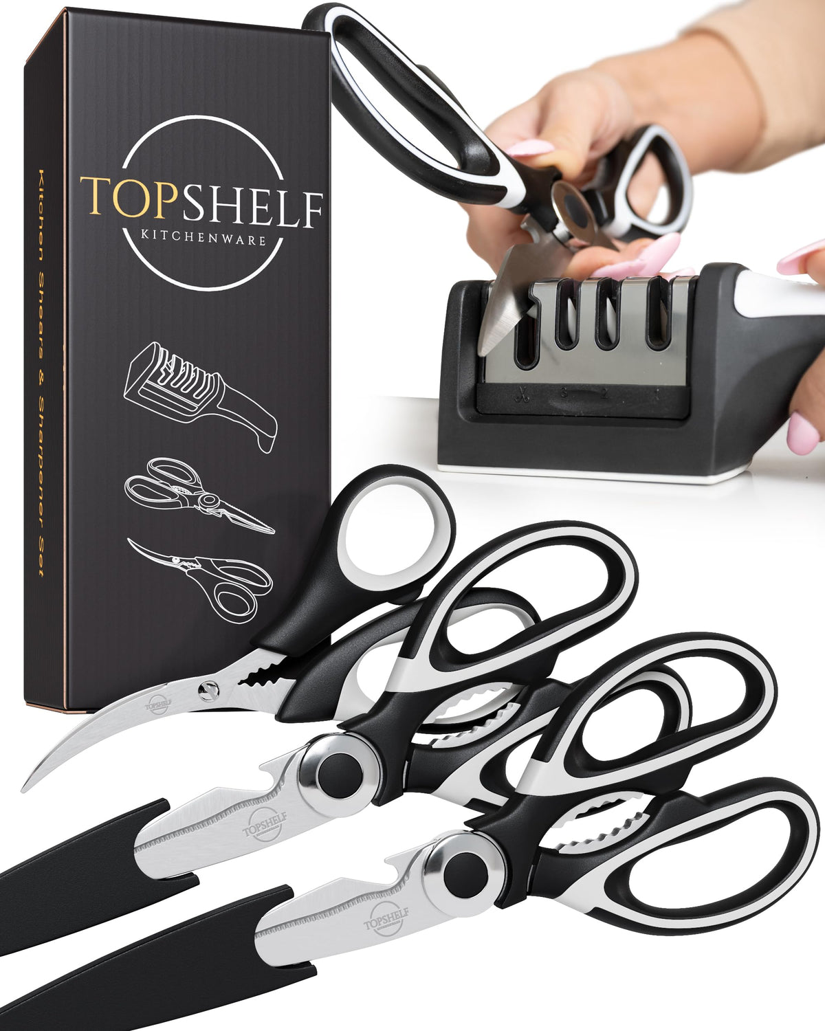 TopShelf Kitchenware heavy-duty shears with large poultry blades handle heavy prep with ease.