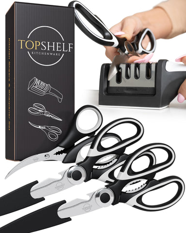 TopShelf Kitchenware heavy-duty shears with large poultry blades handle heavy prep with ease.