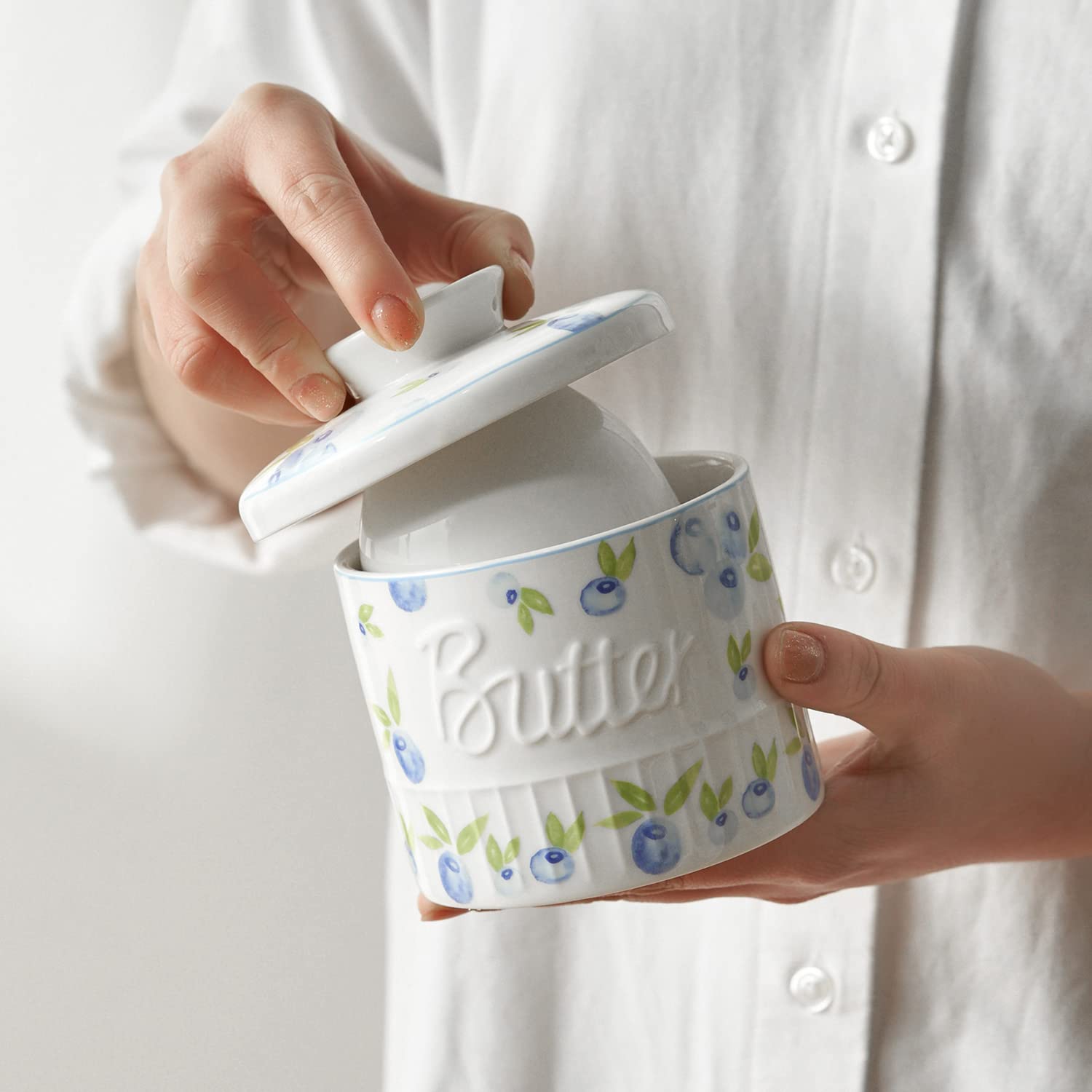 Toptier butter crock keeps real butter's texture for easy spreading.