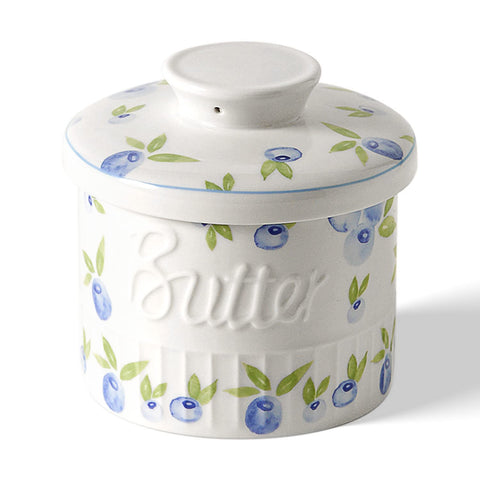Toptier butter crock with water line keeps butter soft and ready to spread.