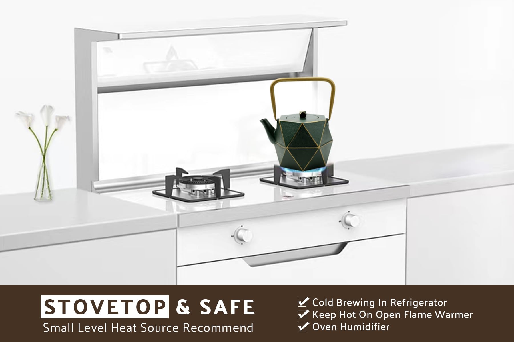 Toptier cast iron teapot with strong heat retention for longer brewing.