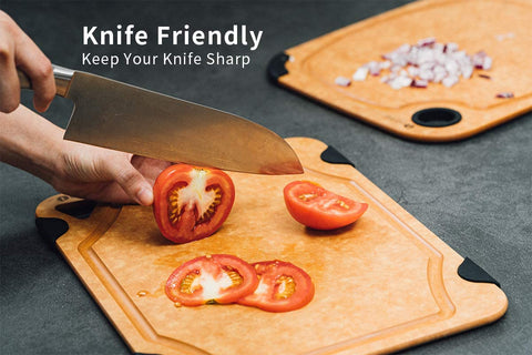 Toptier dual-sided cutting surface provides versatile prep and serving options