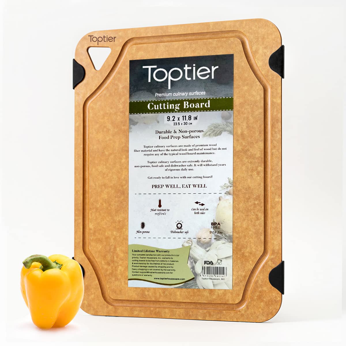 Toptier wood-fiber cutting board with juice groove for mess-free prep