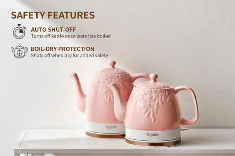 Toptier electric tea kettle gooseneck spout enables precise pours.