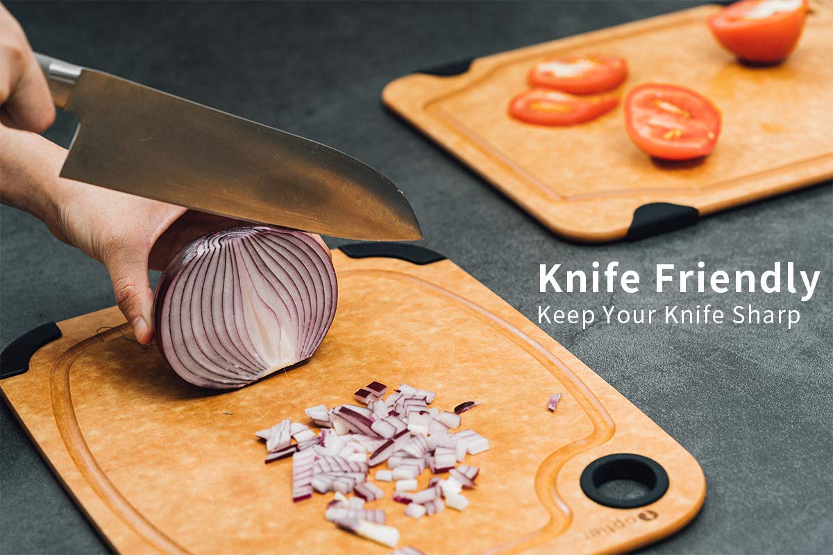 Toptier wood fiber board reversible surface for different chopping tasks.