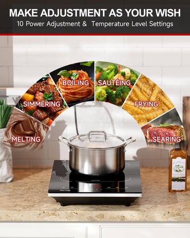 TopWish induction cooktop supports 10 temperature levels for versatile cooking.