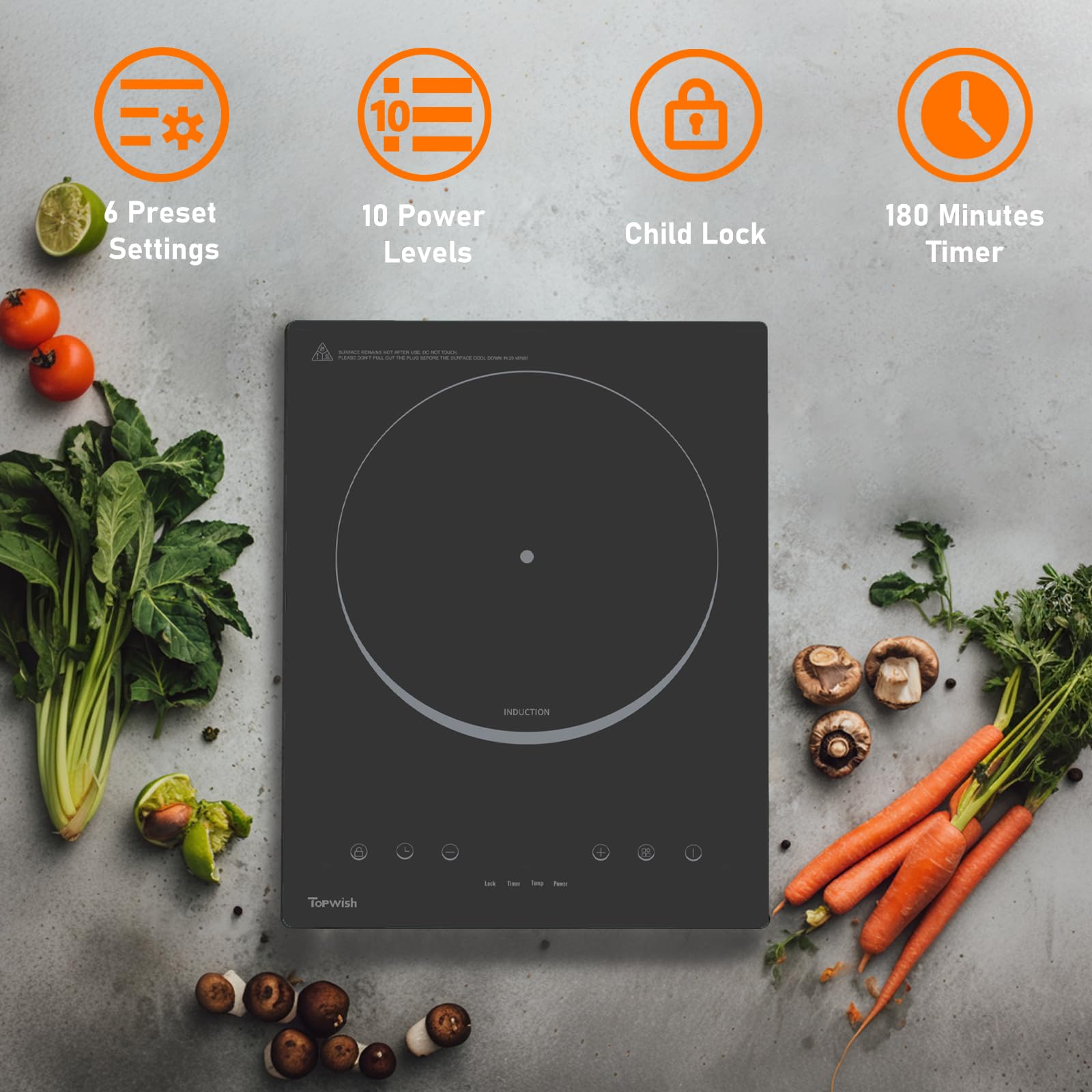 TopWish 110-120V plug-in cooktop suitable for US households and travel.