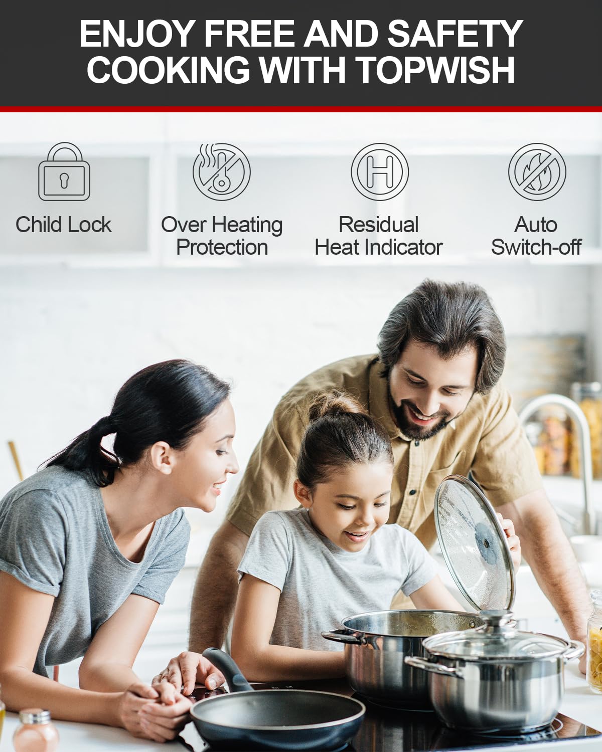 TOPWISH ceramic glass surface easy to wipe clean after cooking