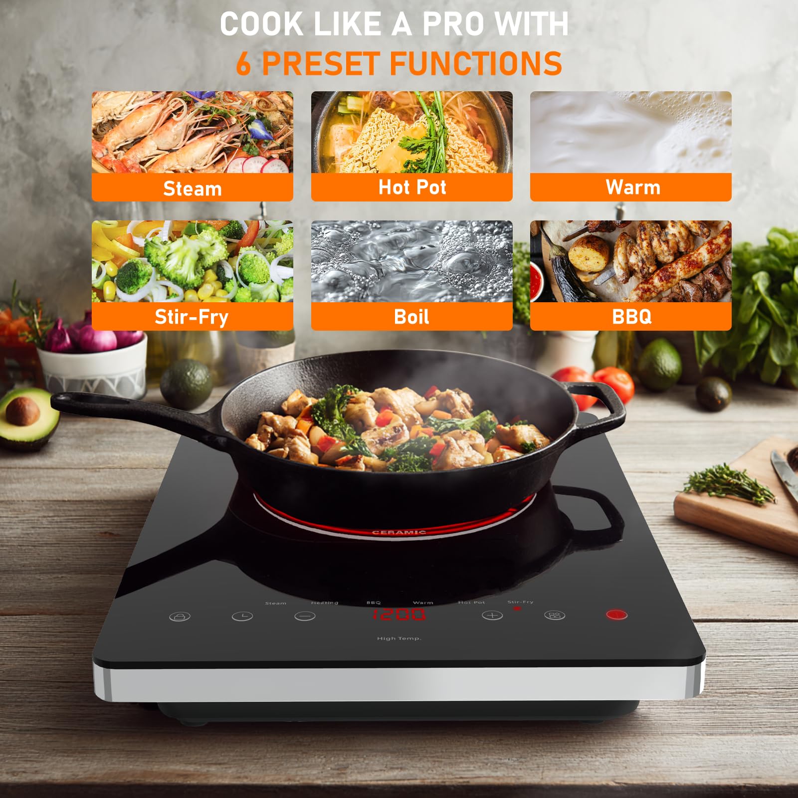 TopWish ceramic glass surface is durable and easy to clean after cooking.
