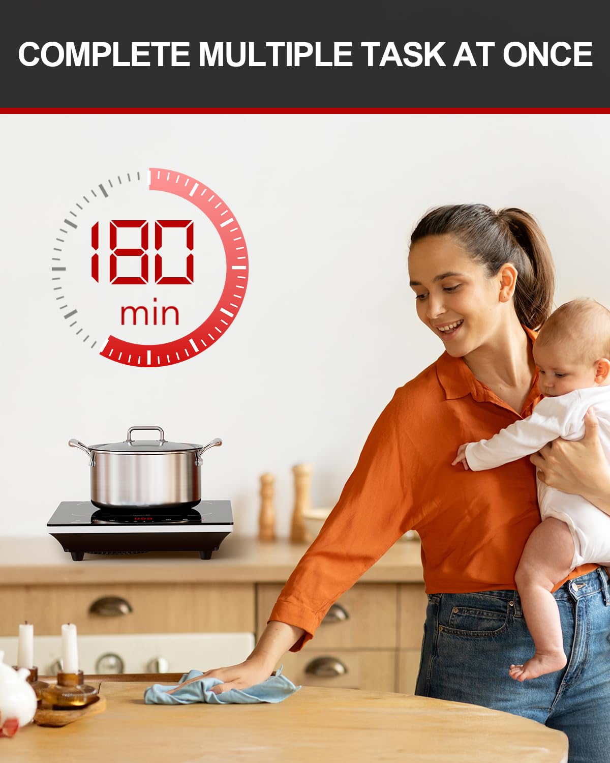 TopWish compact induction burner on countertop for easy setup.