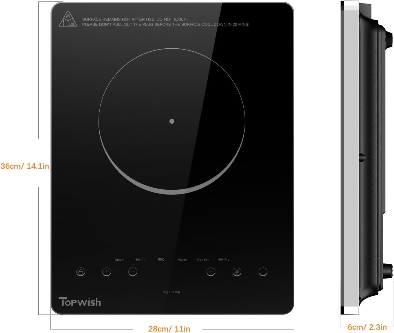 TopWish cooktop works with flat-bottom cookware for even heating.