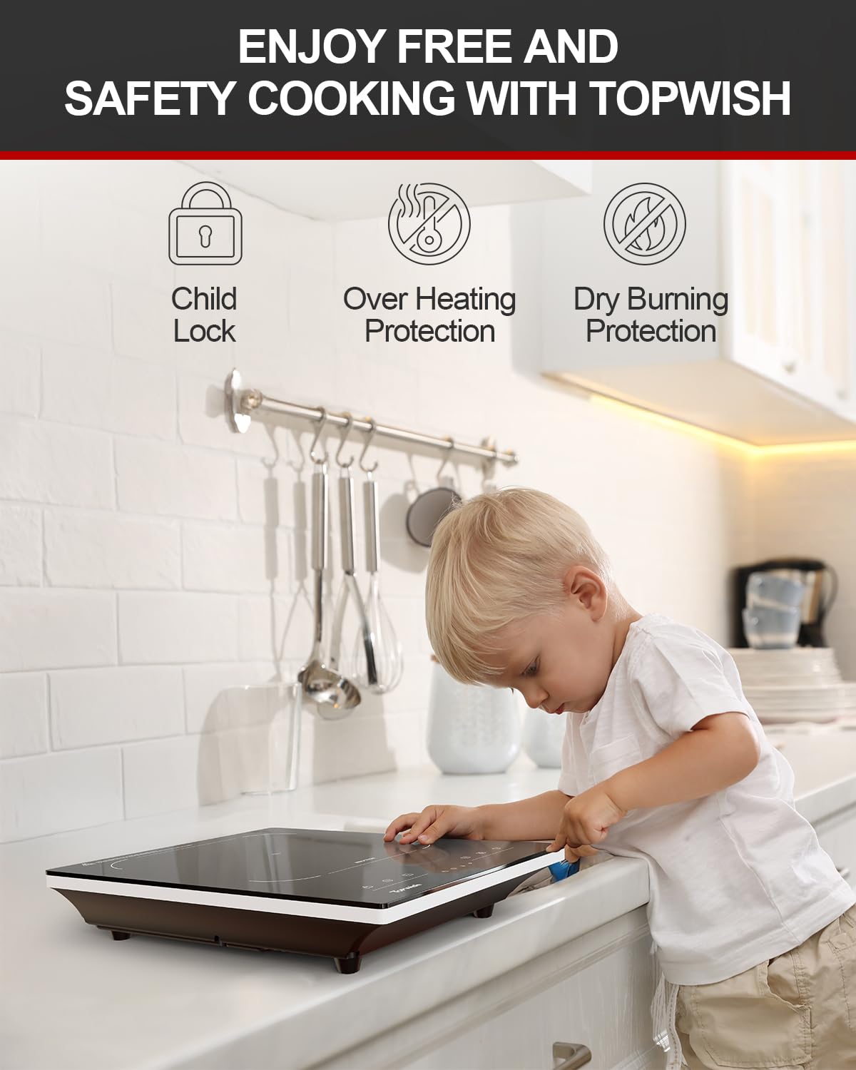 TopWish induction cooktop auto pan detection ensures safe operation with pots.