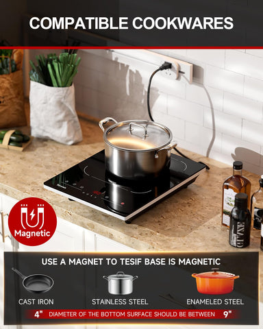 TopWish induction cooktop LED display enables quick temperature adjustments.