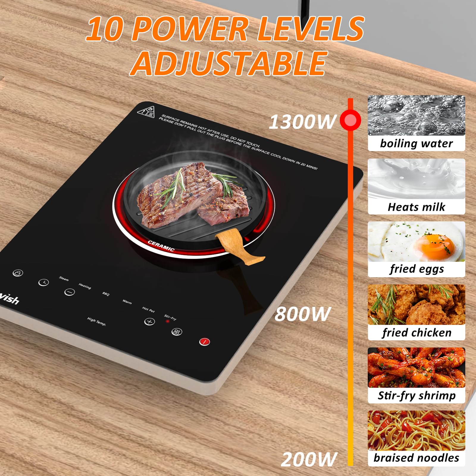 TopWish portable cooktop shown on a kitchen counter, highlighting a compact design.
