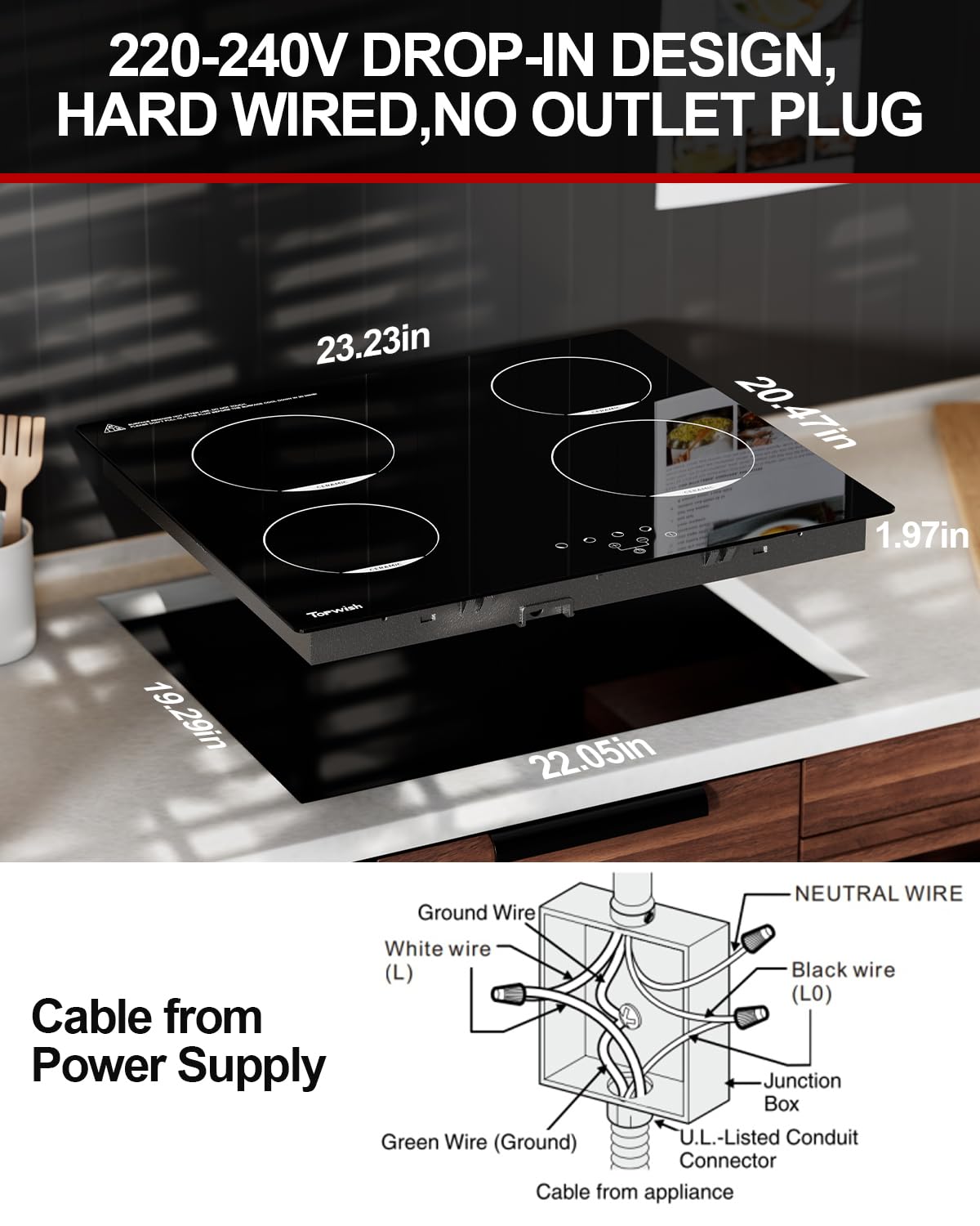 TOPWISH safety lock and hot surface indicator on the cooktop surface