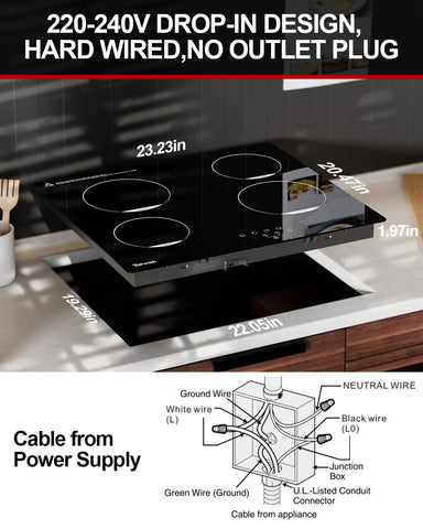 TOPWISH safety lock and hot surface indicator on the cooktop surface