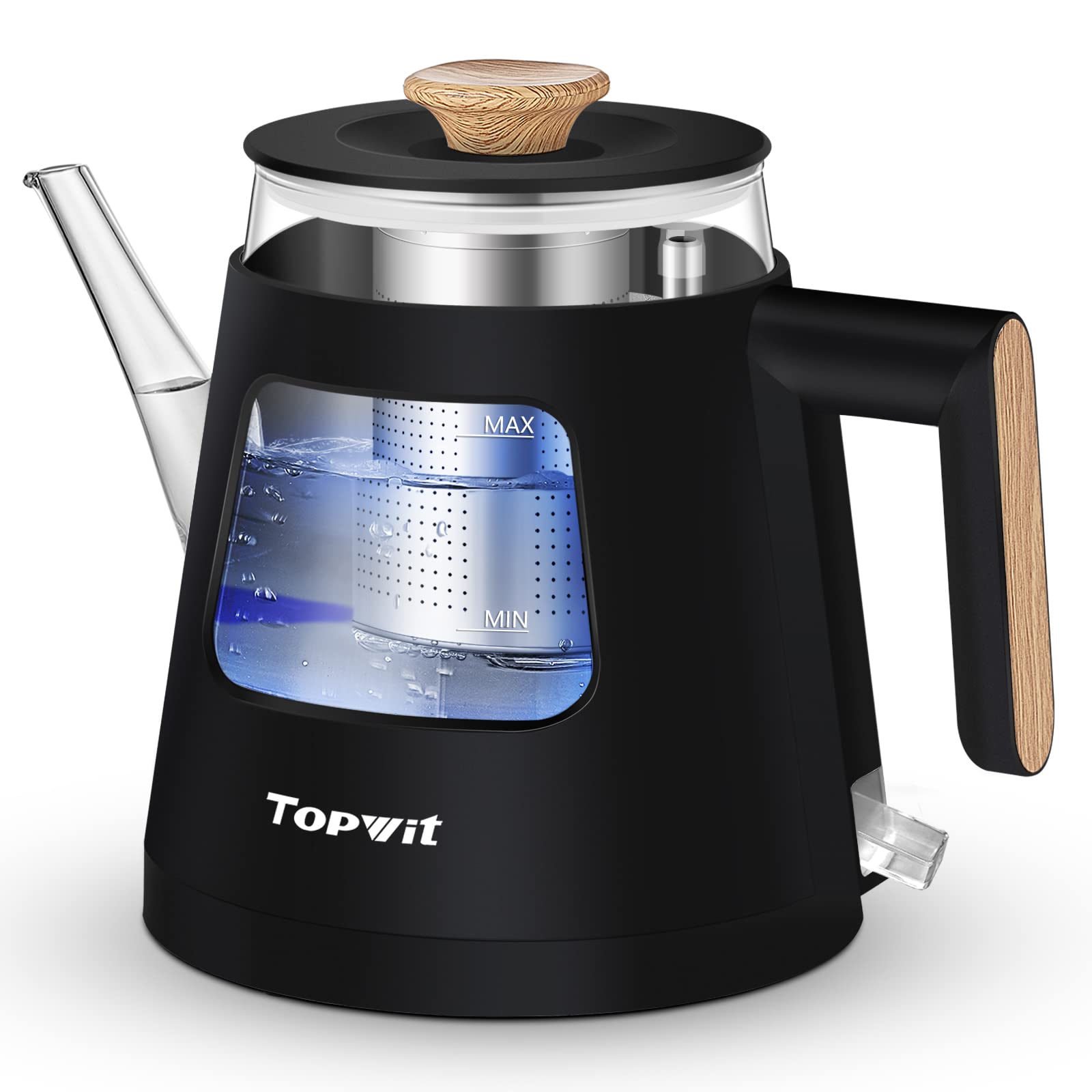 Topwit electric kettle with gooseneck spout for precise pouring and tea preparation.