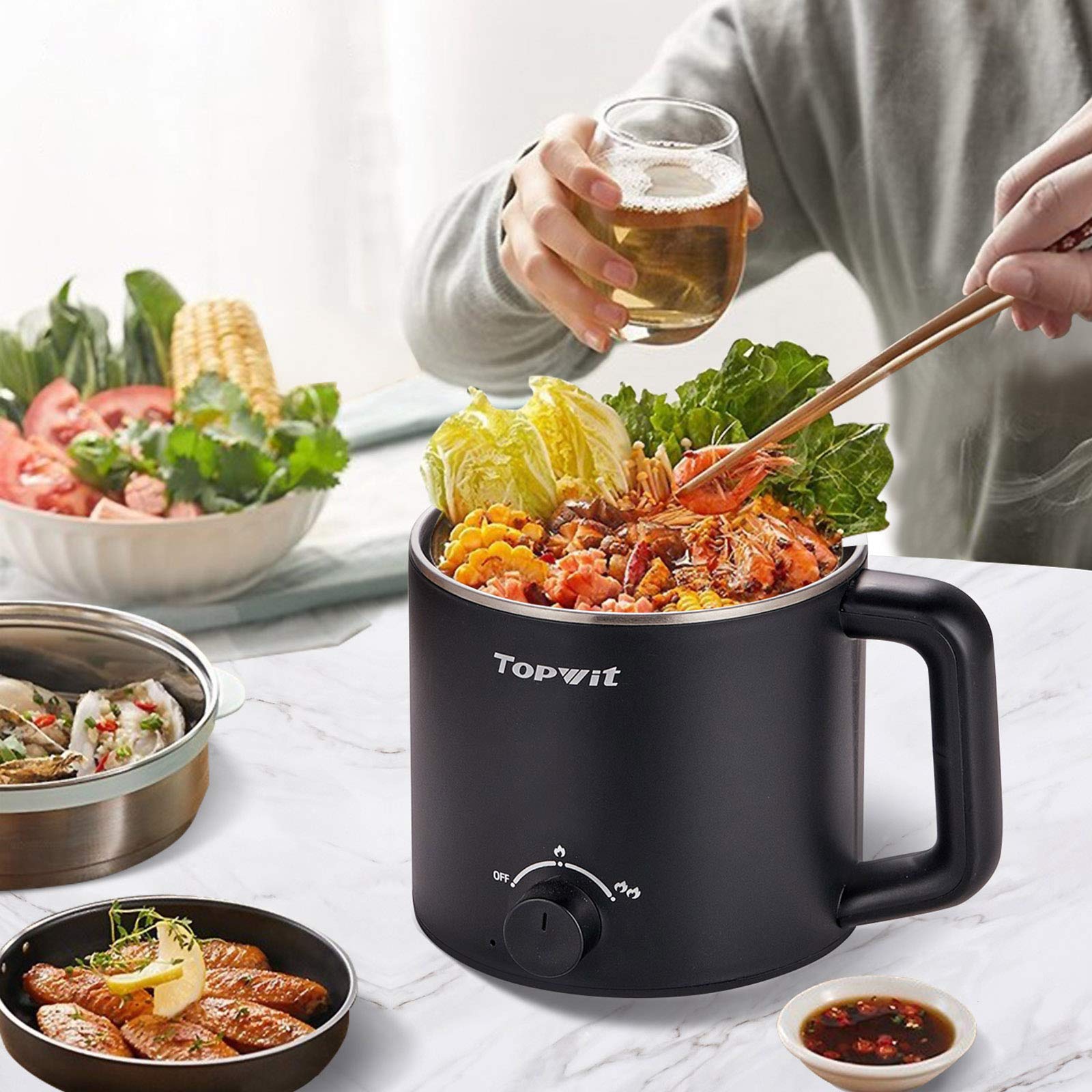 Topwit electric pot dual power controls for simmer or boil