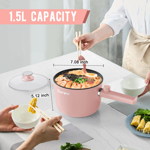 TopWit hot pot electric 1.5L capacity with compact dimensions for small kitchens.
