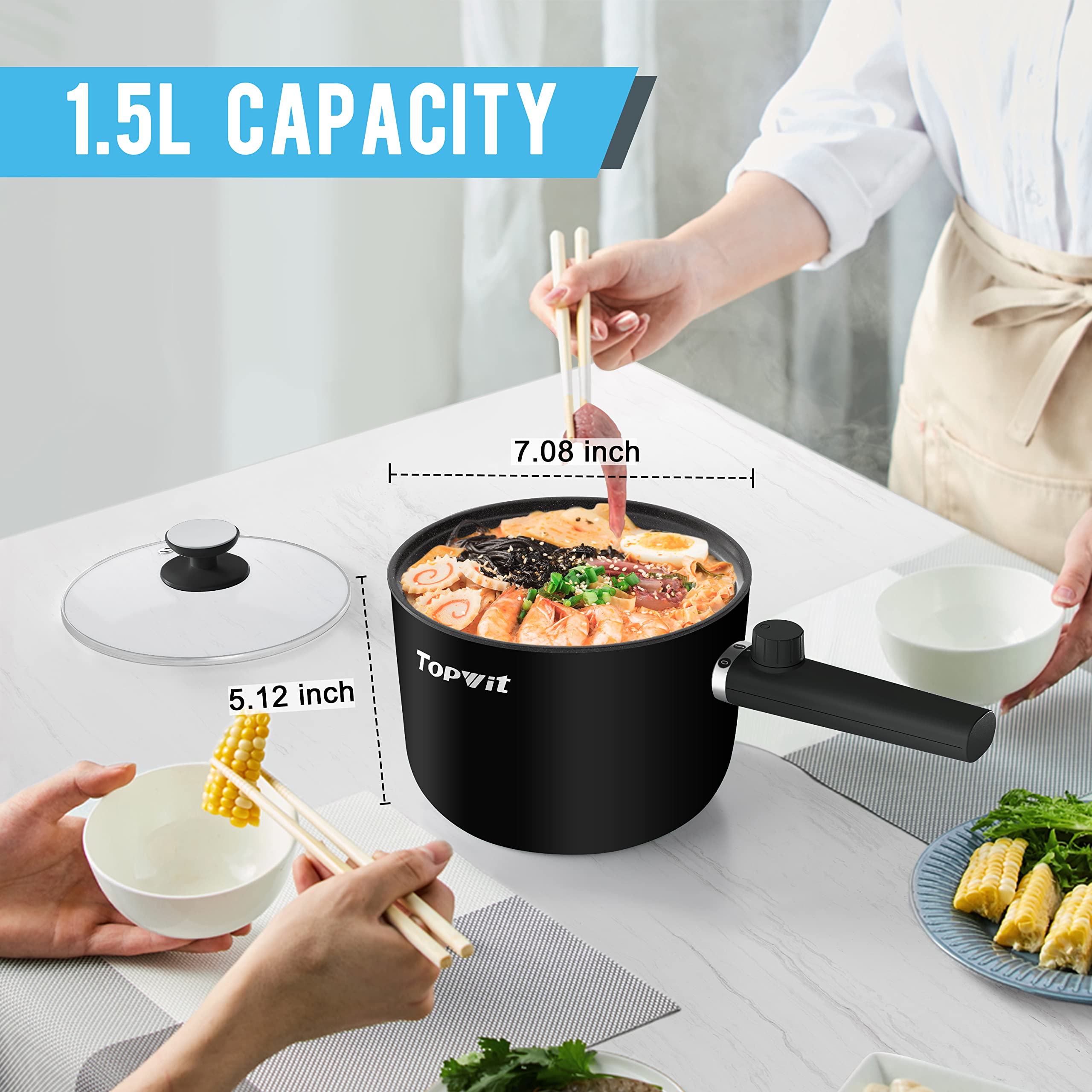 TopWit hot pot electric with non-stick coating for easy cleaning and healthier cooking.