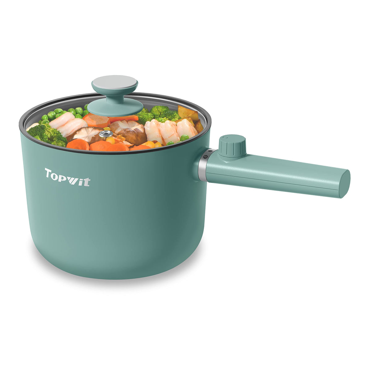 TopWit hot pot electric ramen cooker showing compact size for dorm meals