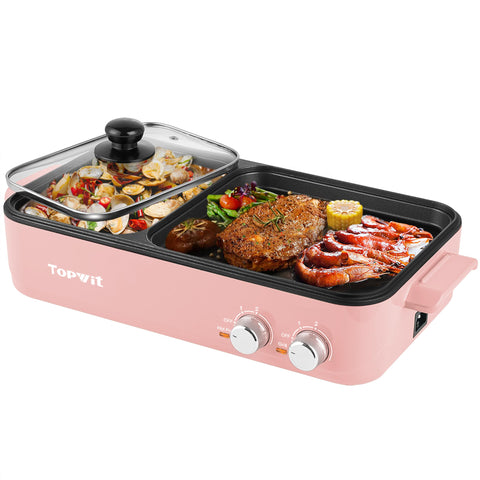 TopWit 2-in-1 hot pot and grill in indoor setup with a compact footprint