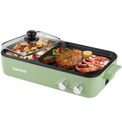 TopWit hot pot grill indoor combo showing compact setup for quick family meals.
