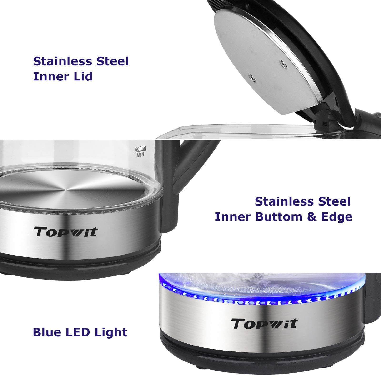 TopWit auto-shut-off kettle powers off safely after boiling.