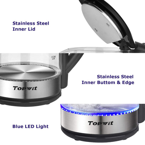 TopWit auto-shut-off kettle powers off safely after boiling.