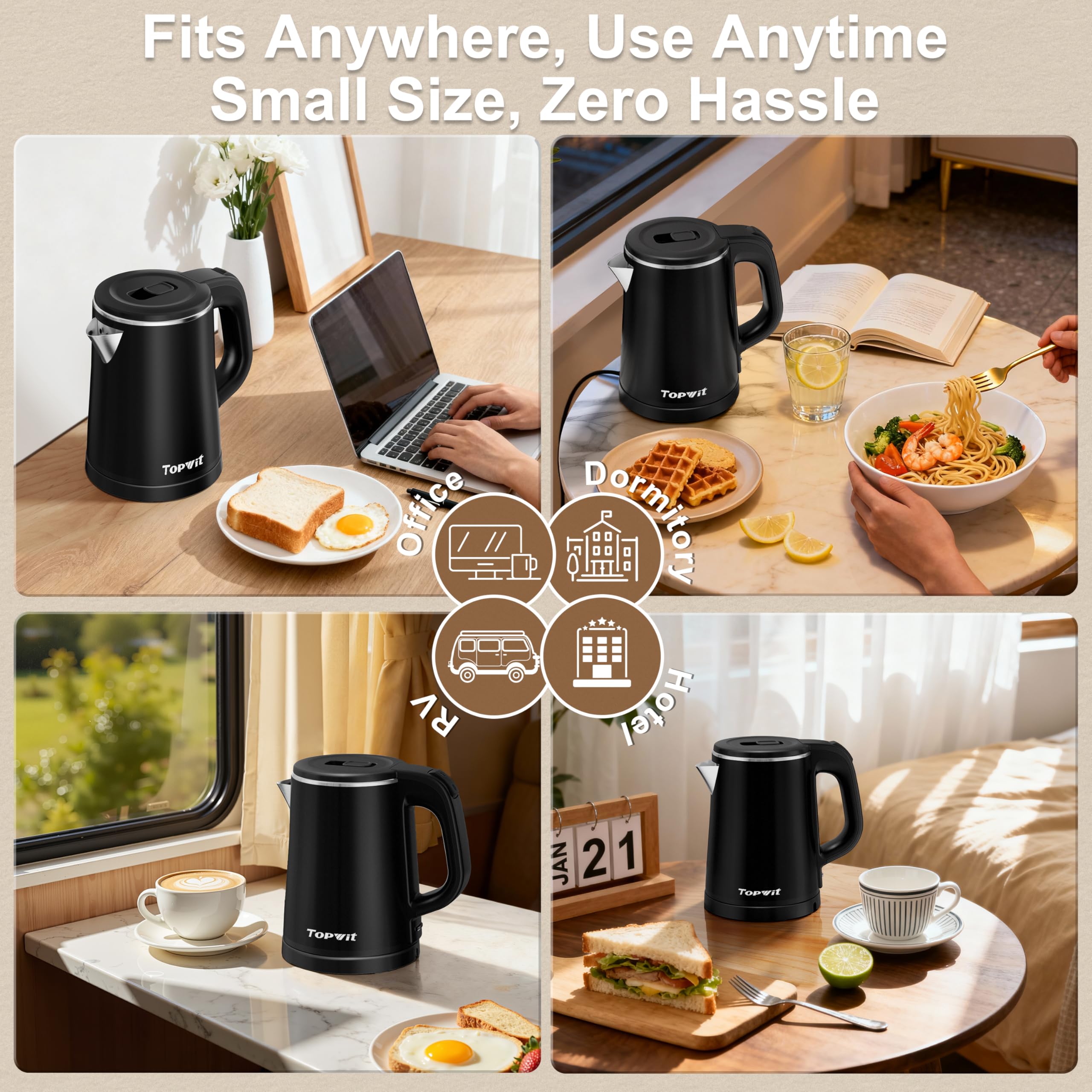 TopWit pouring-action kettle enables easy one-handed pouring.