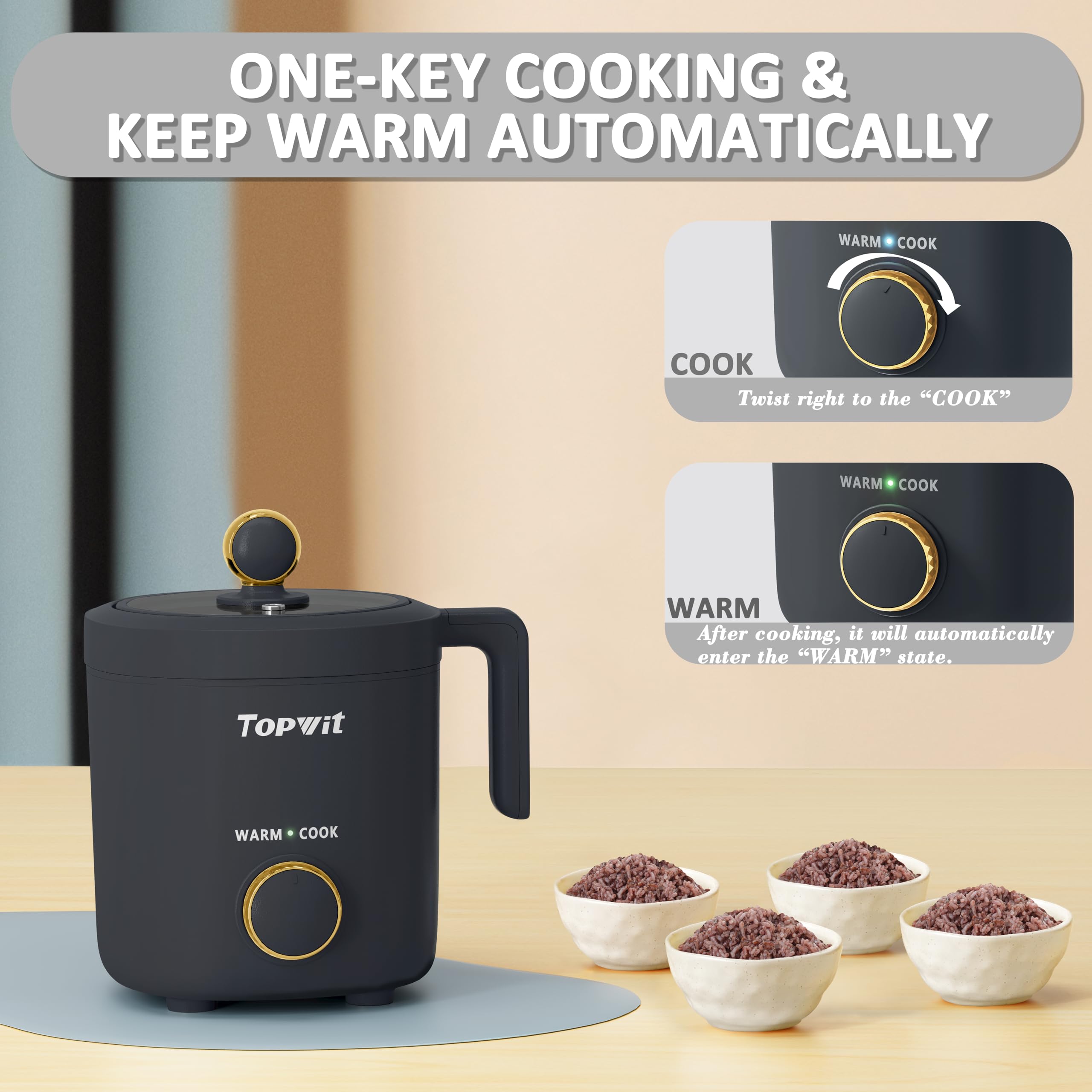 TopWit rice cooker one-touch control simplifies cooking.