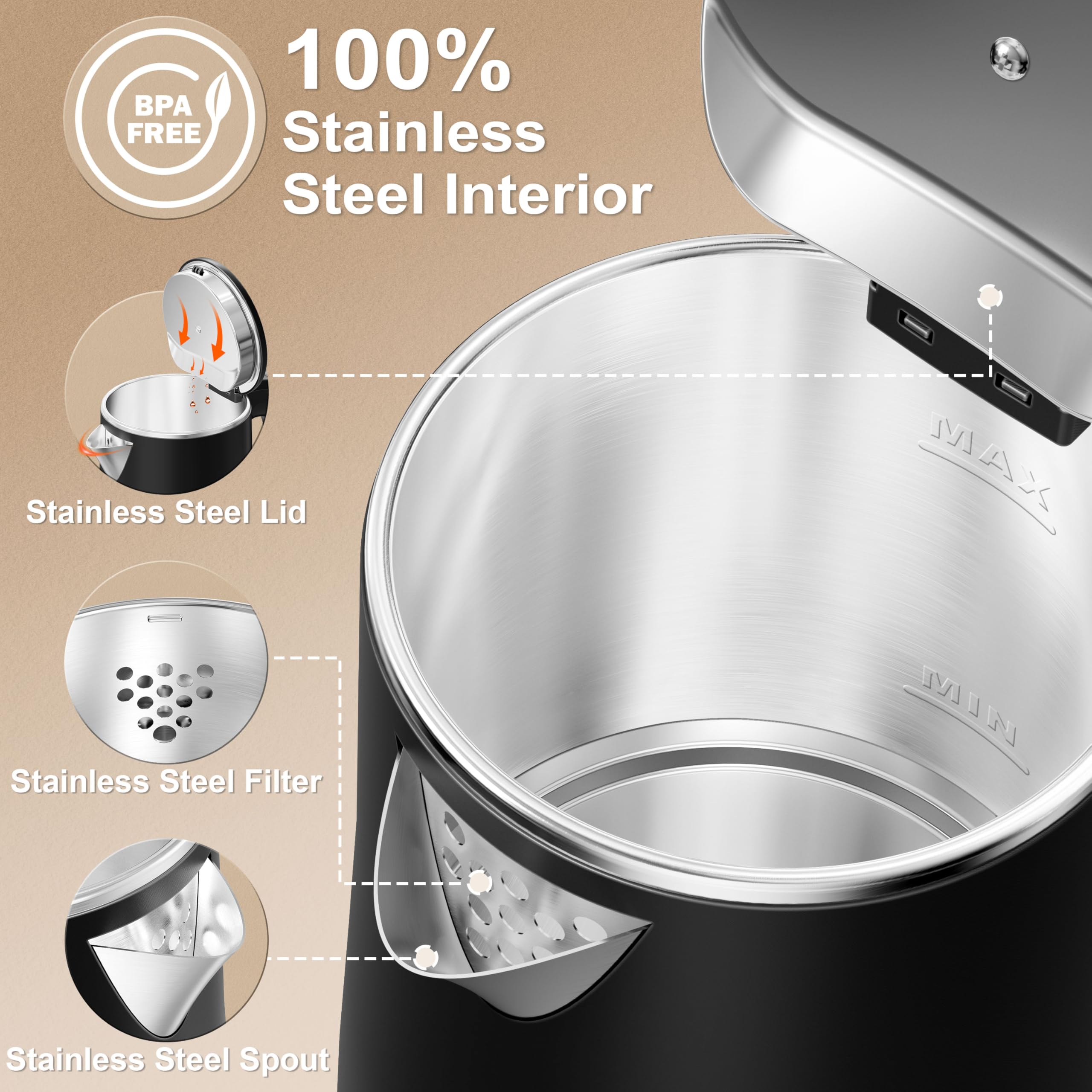 TopWit stainless-steel interior preserves pure flavor for tea and coffee.