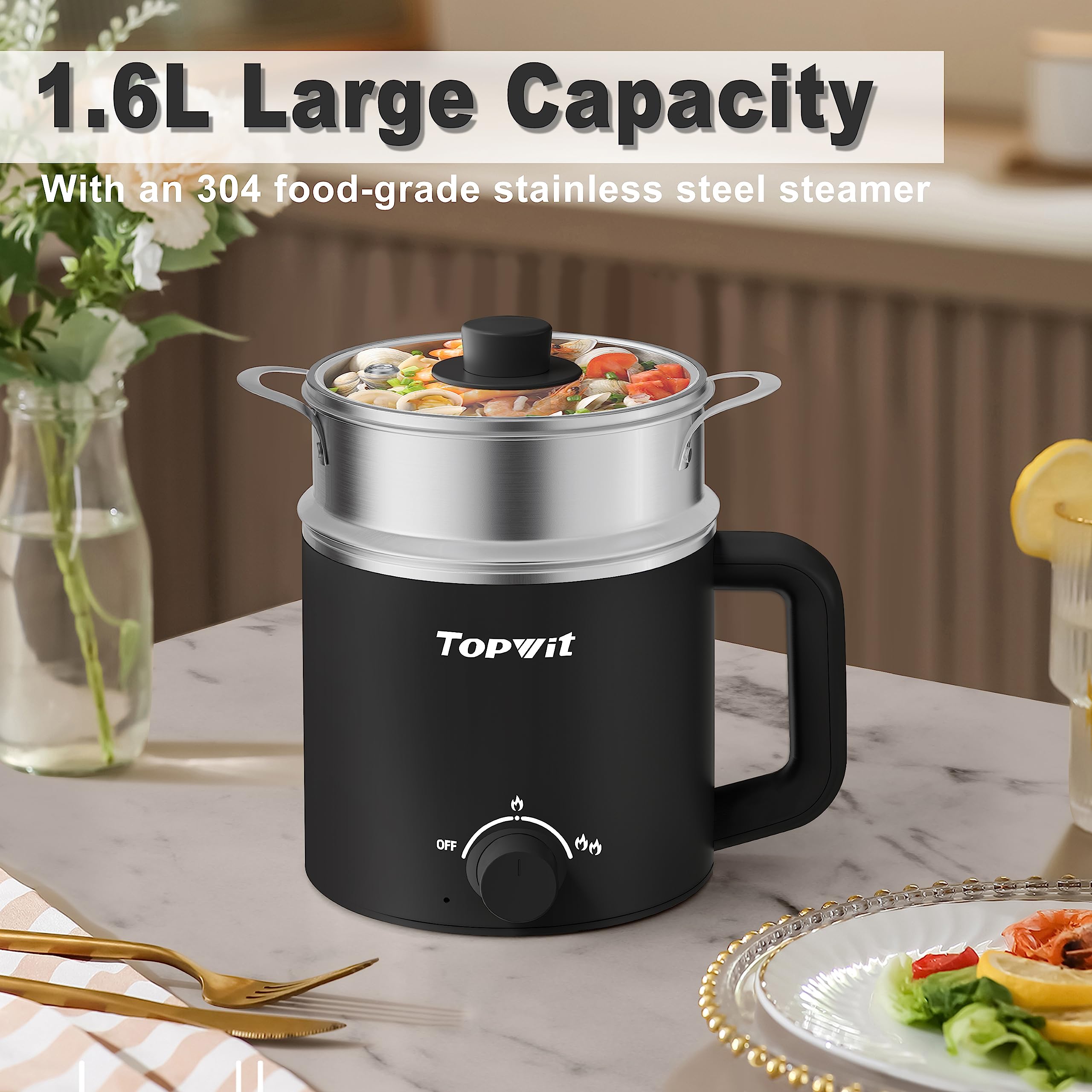 TopWit built-in steamer enables simultaneous steaming and boiling