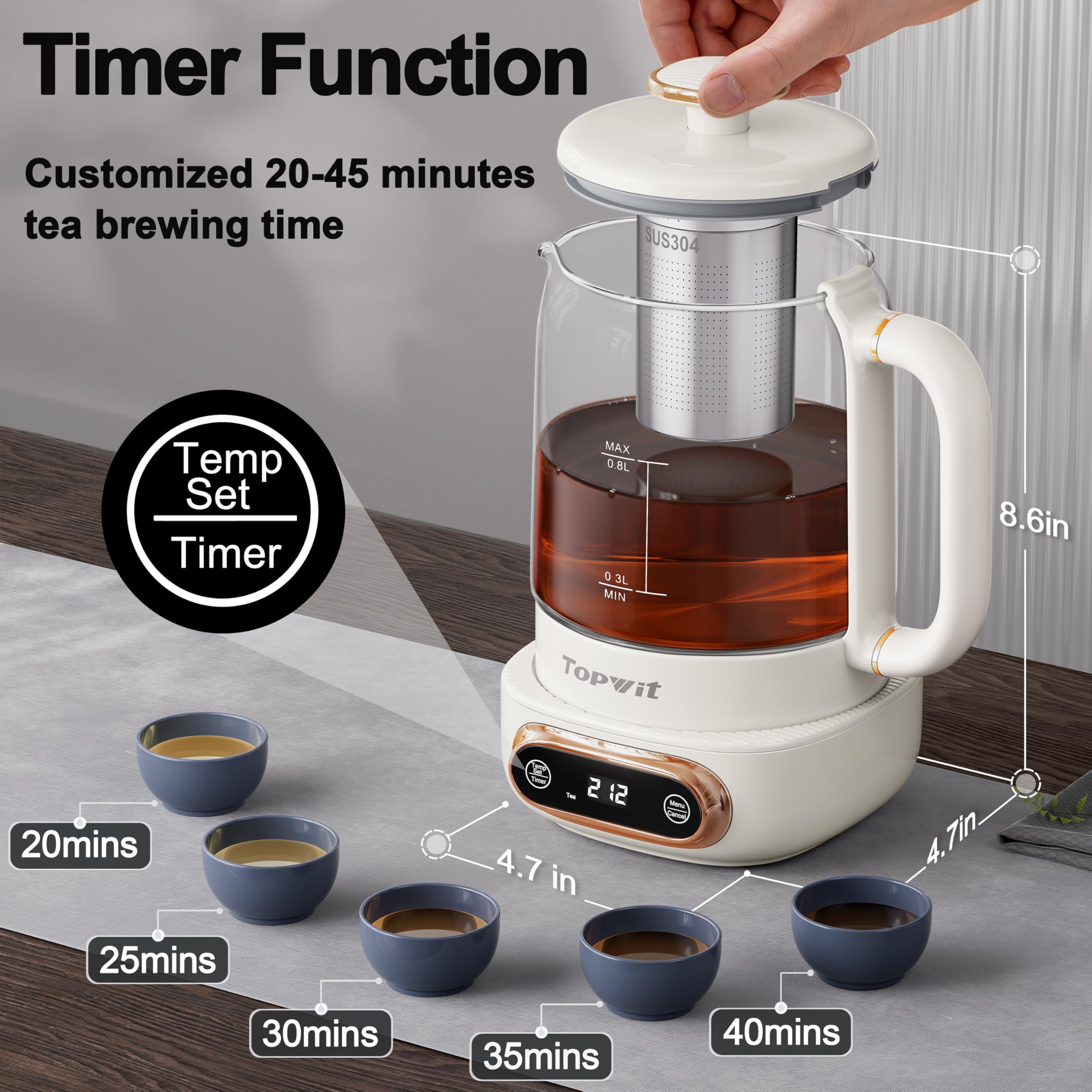 Topwit tea kettle with four presets for easy beverage customization