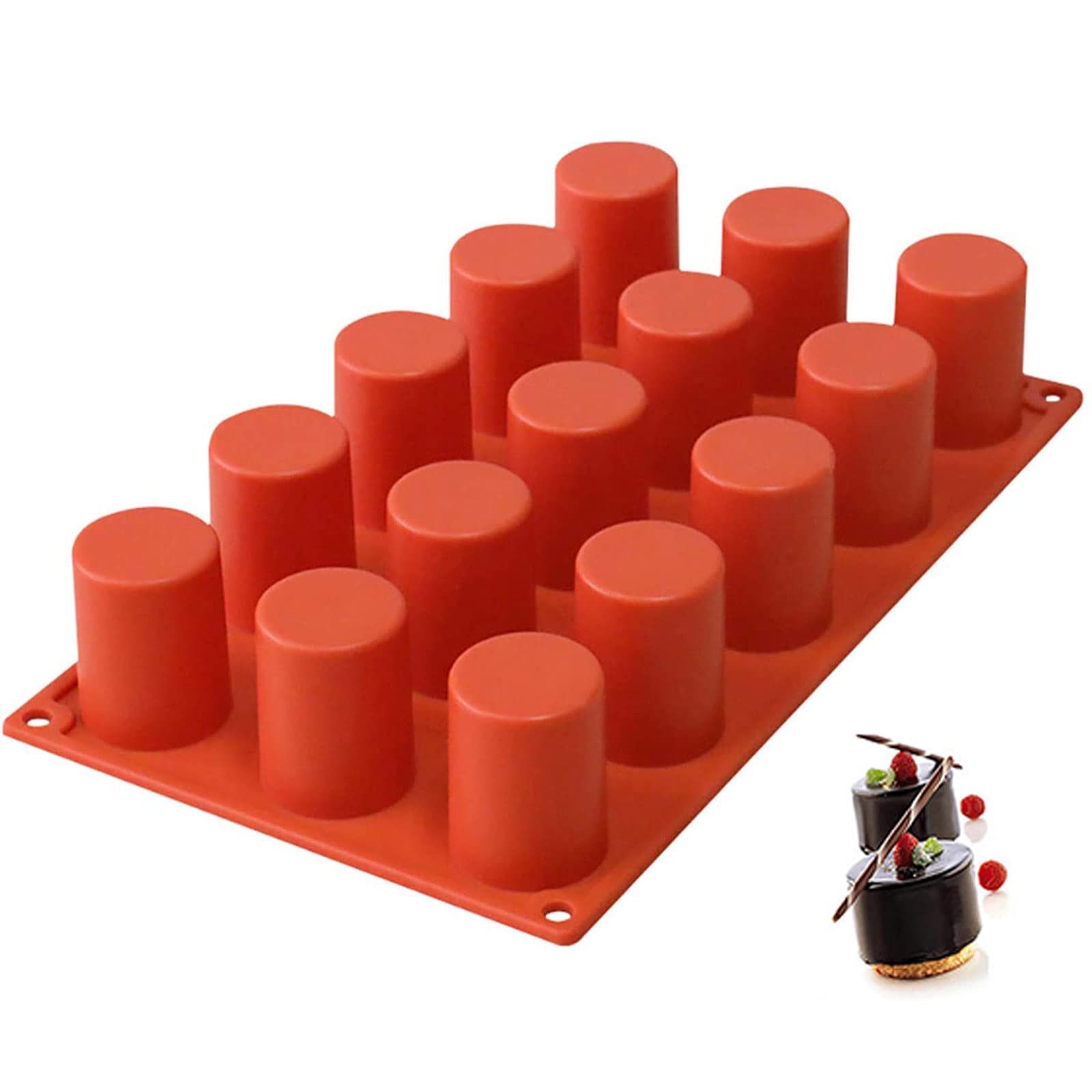 TOPYS 15-cavity cylindrical silicone mold for even portions and creative desserts.