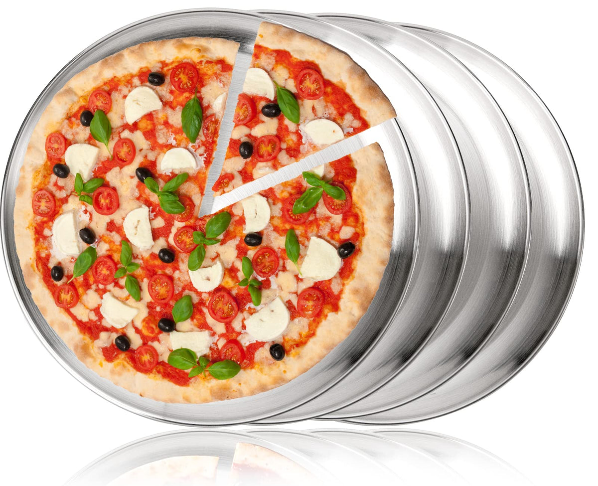 TOPZEA 4-pack stainless steel pizza pan for even cooking.