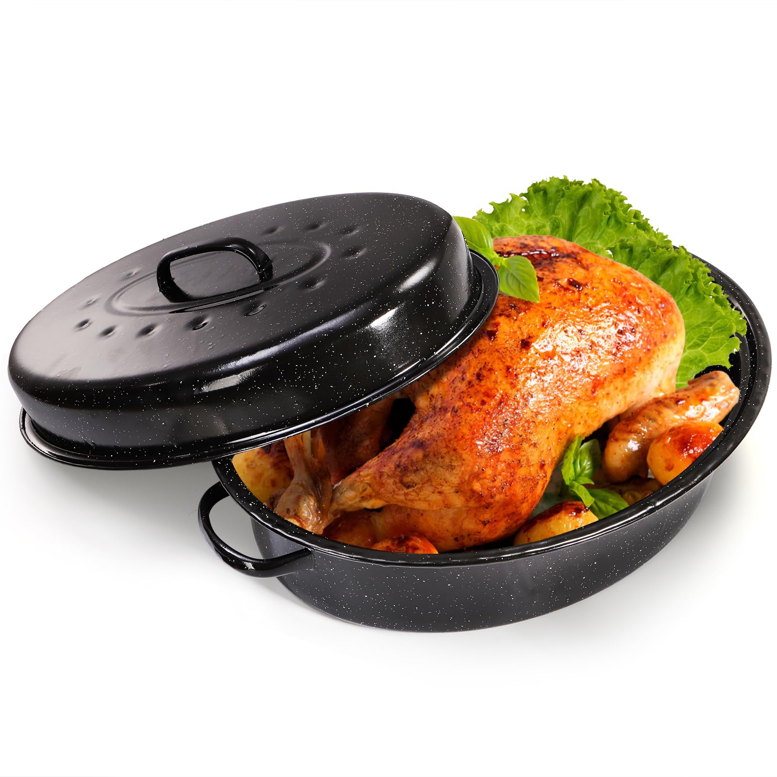 TOPZEA enamelled carbon steel roaster delivers durability and quick heat up.