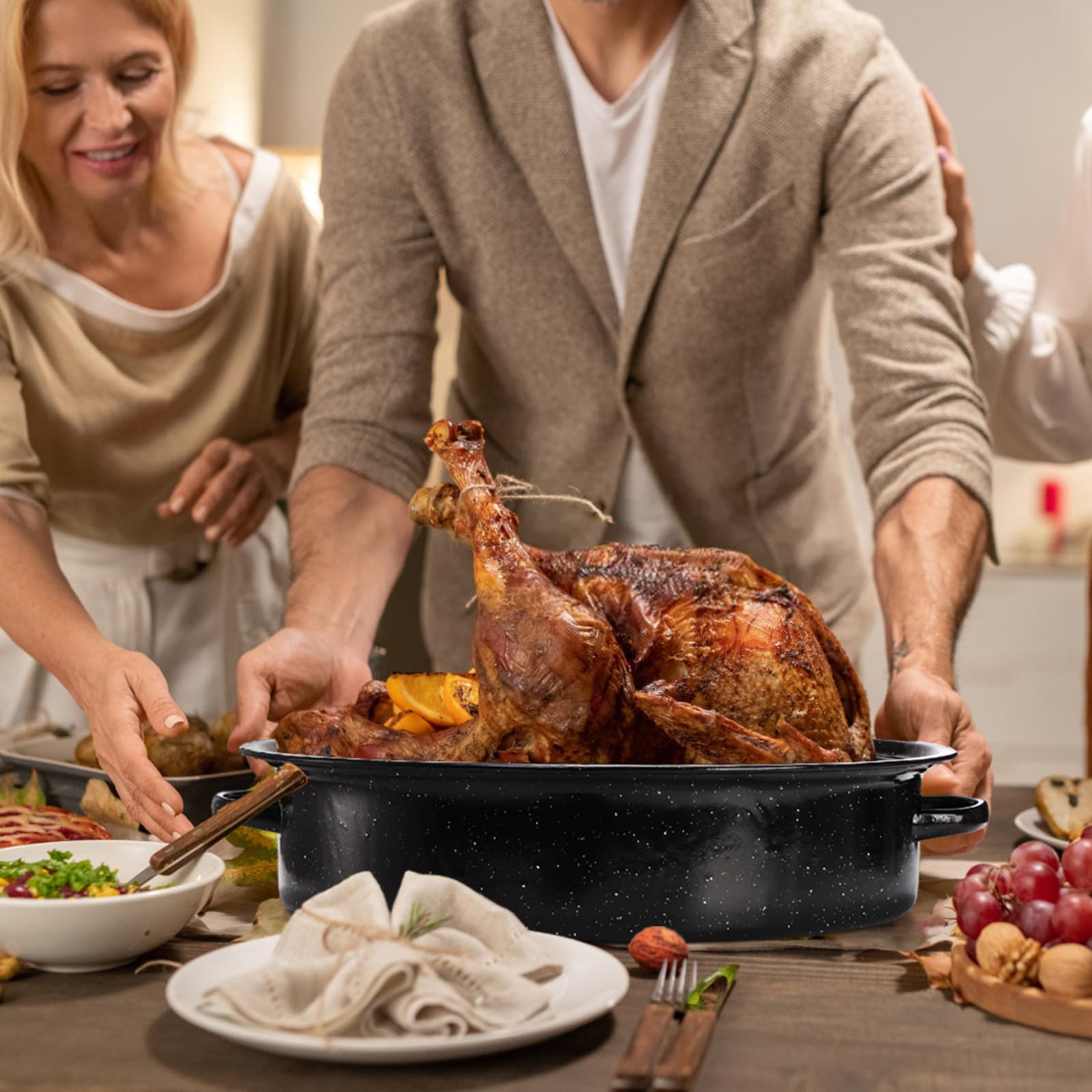 TOPZEA granite-look roaster elevates meals with stylish, durable cookware.