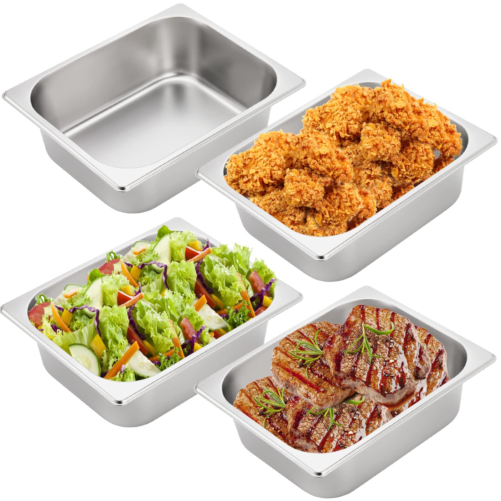 TOPZEA half-size steam table pan shows its durable 4-inch depth for easy prep