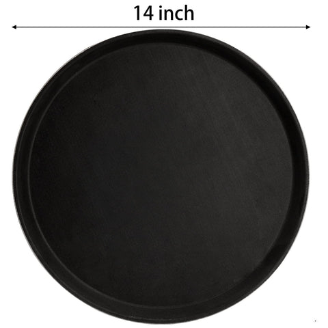 TOPZEA 14inch round serving tray in black, durable for daily café use.