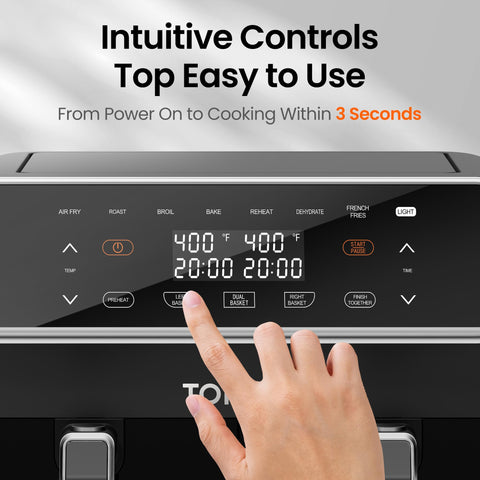 Topzee 8QT air fryer in match mode aligning temps and times.