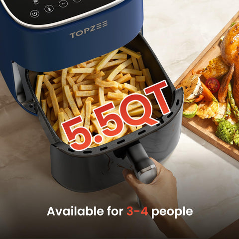 TOPZEE Air Fryer 12-in-1 basket inside enables even cooking.