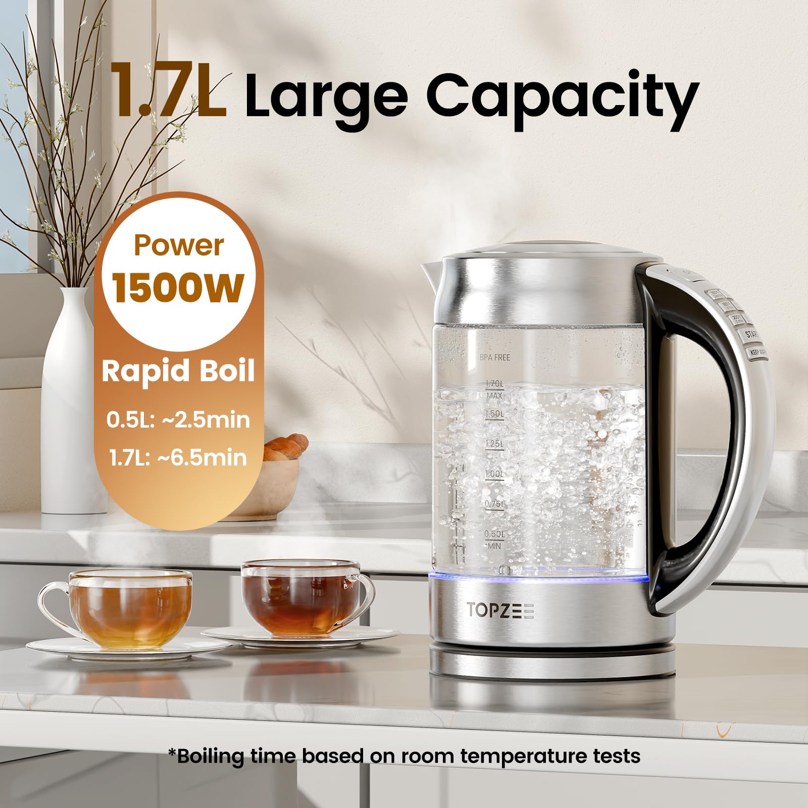 Topzee kettle 6 presets dial for temperature control