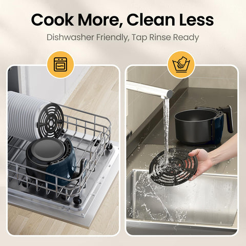 Topzee quiet mini air fryer operating quietly in a kitchen.