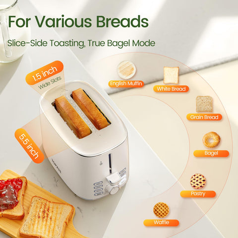 Topzee 2-Slice Toaster toasting a bagel for even browning.