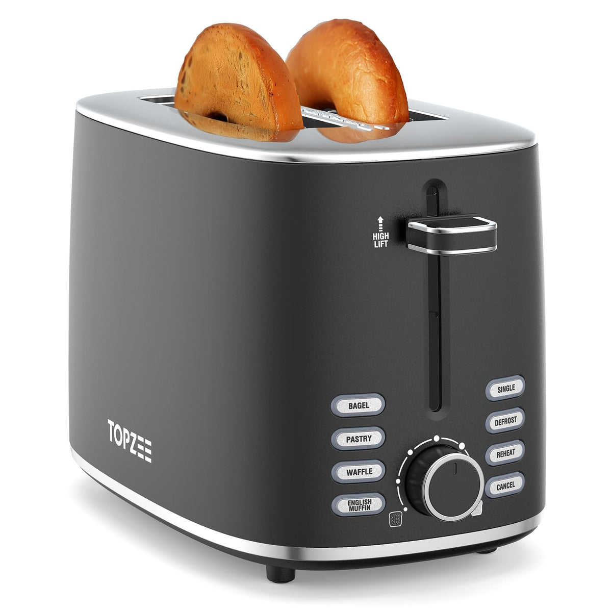 Topzee toaster with wide slots ideal for bagels and thick breads.
