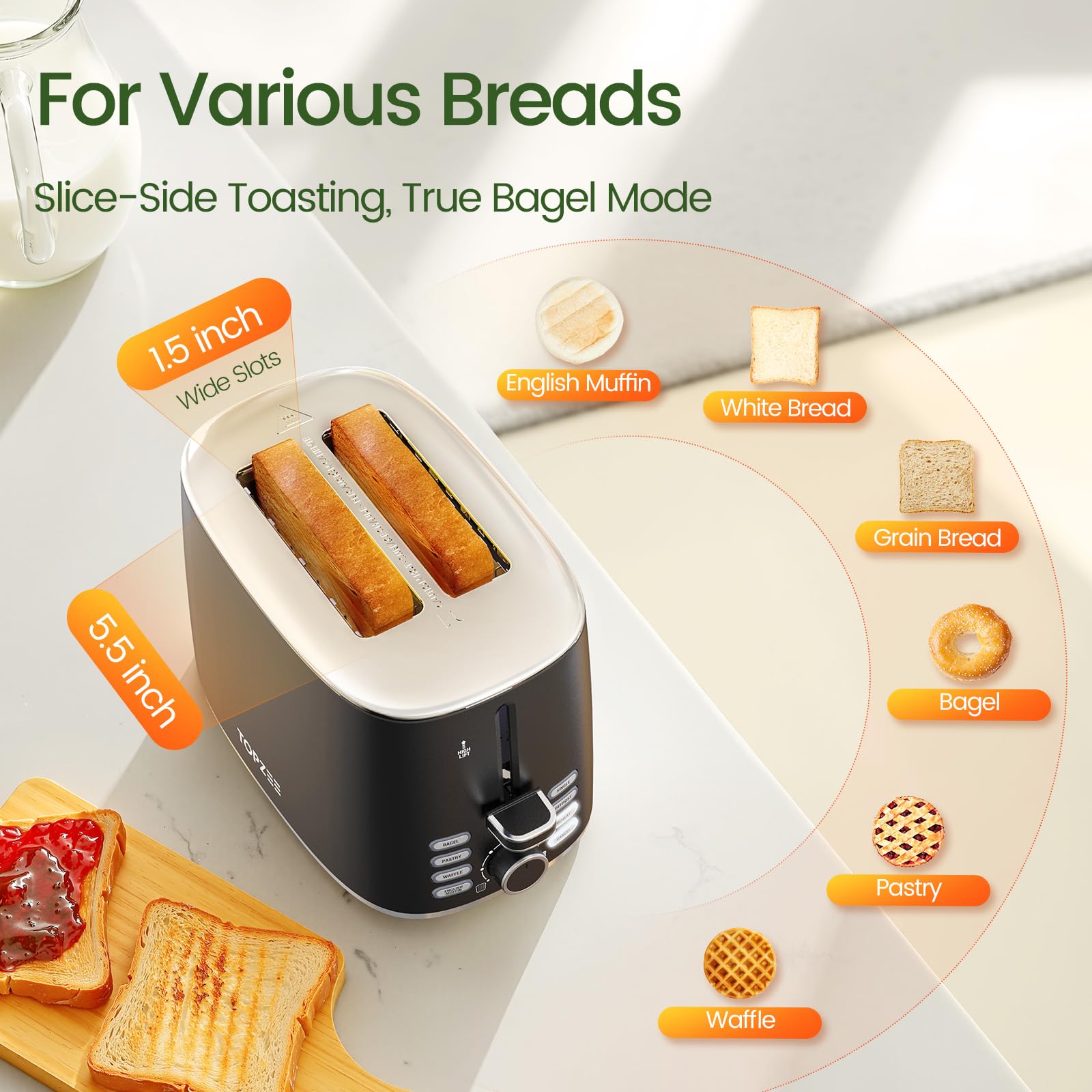 Topzee toaster high-lift lever lifts small English muffins safely.