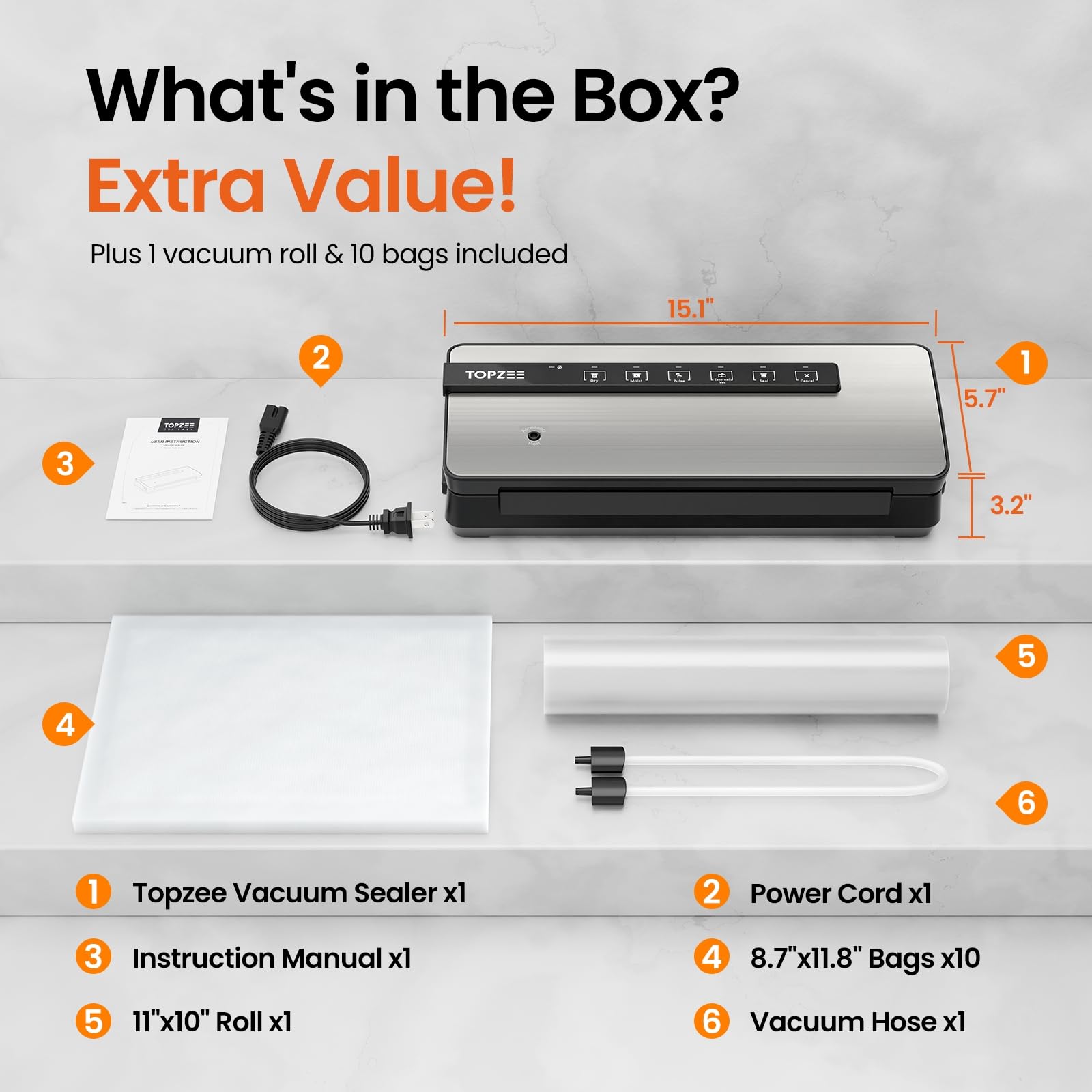 Topzee vacuum sealer external vac function for canisters and liquids